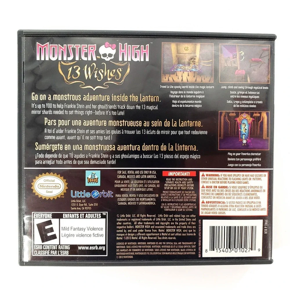 Monster High: 13 Wishes (Nintendo DS, 2013) Authentic Complete Tested & Works